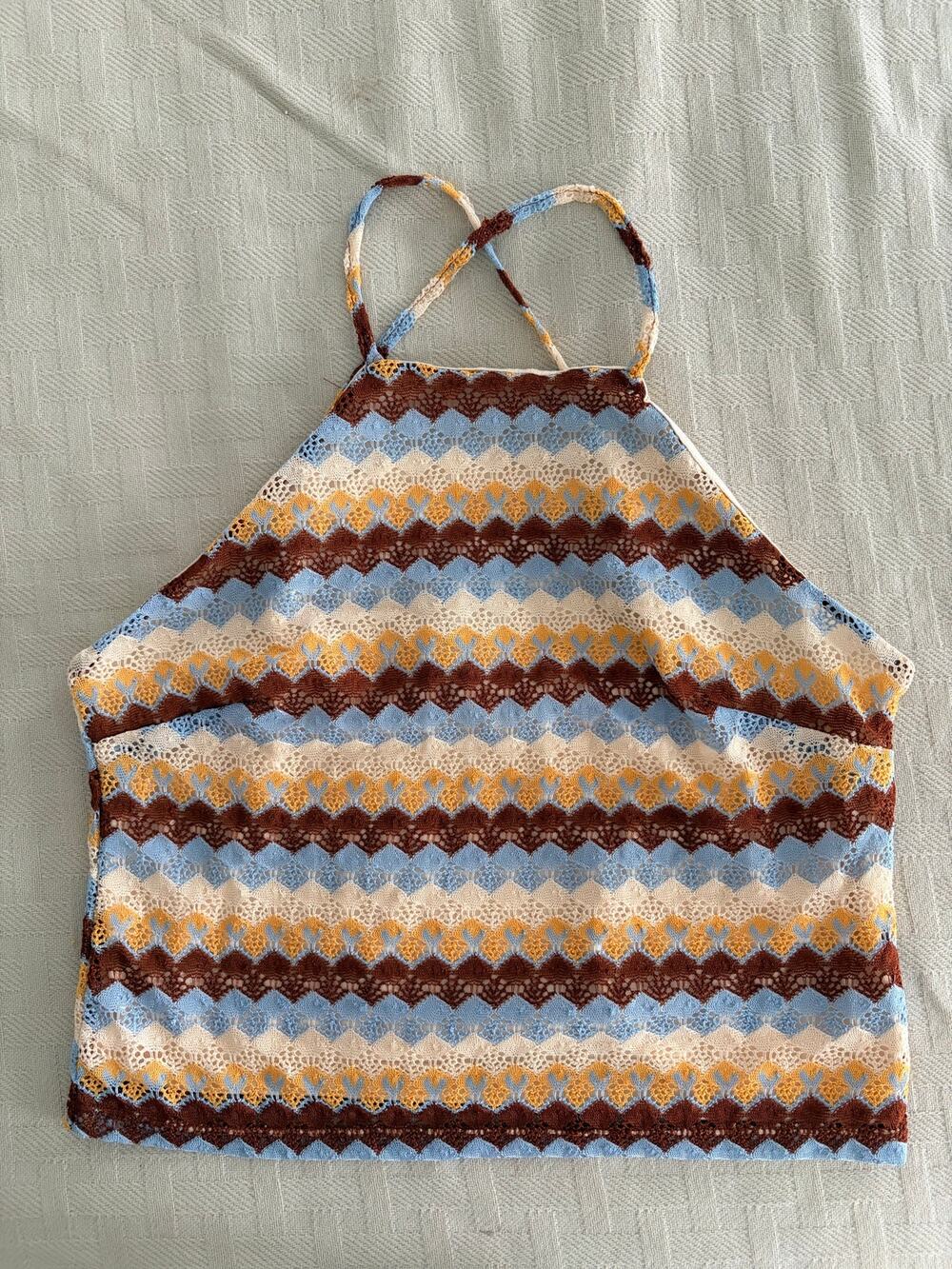 Derek Heart Boho Crochet Halter Crop Top Festival Cami
